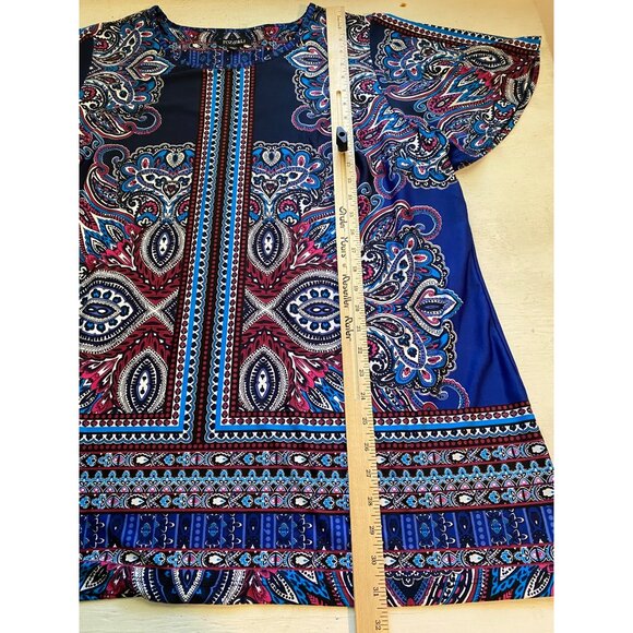 Roz & Ali 2X Womens Tunic Boho Paisley Short Sleeve Long Line Oversized Top - Picture 6 of 11